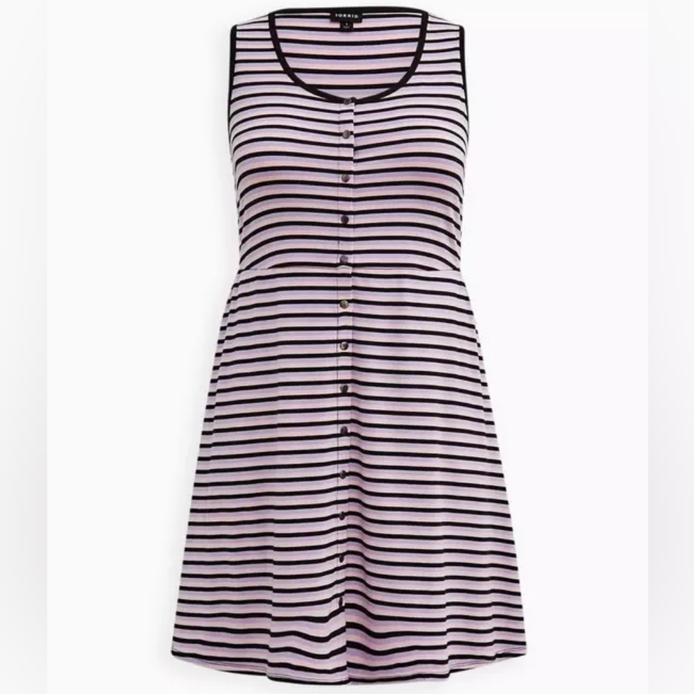 Torrid Lavender, Pink, and Black Striped Mini Dress